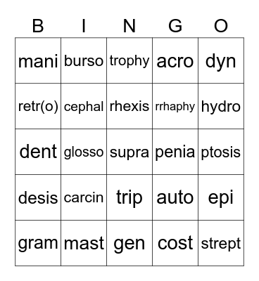 Medical Terminology #3 Bingo Card