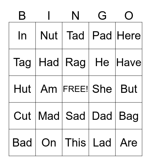 CVC and Sight Words  Bingo Card