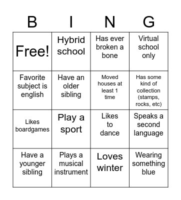 Get to Know You Bingo! Bingo Card