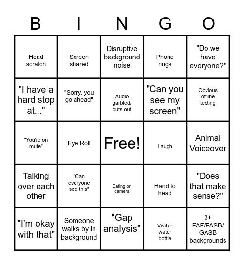 Zoom Meeting BINGO Card