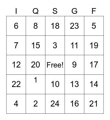 CG Month Bingo Card