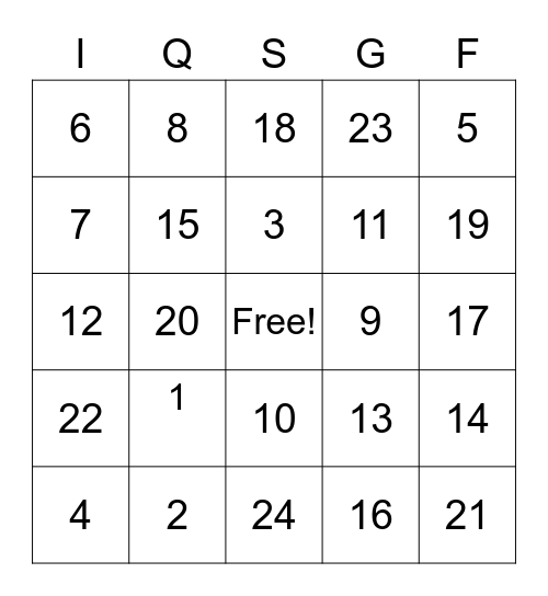 CG Month Bingo Card