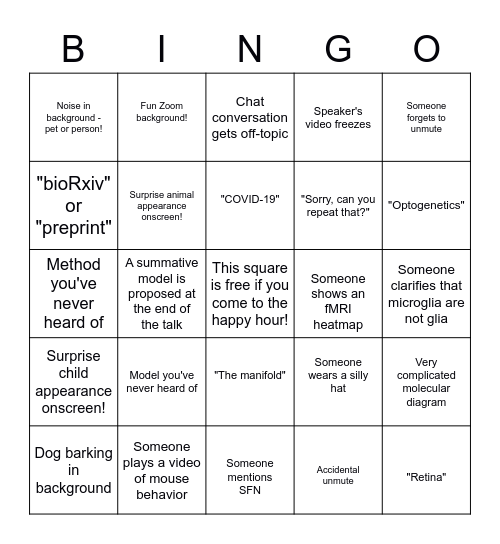 Neuroscience Retreat Bingo! Bingo Card