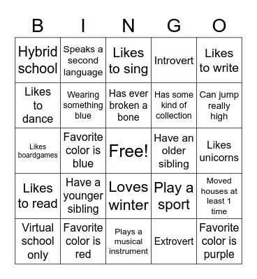 Get to Know You Bingo! Bingo Card