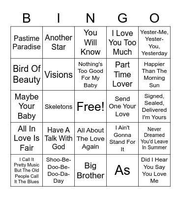 Stevie Wonder Songs Bingo Card