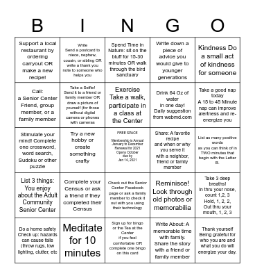 October Membership Bingo Card