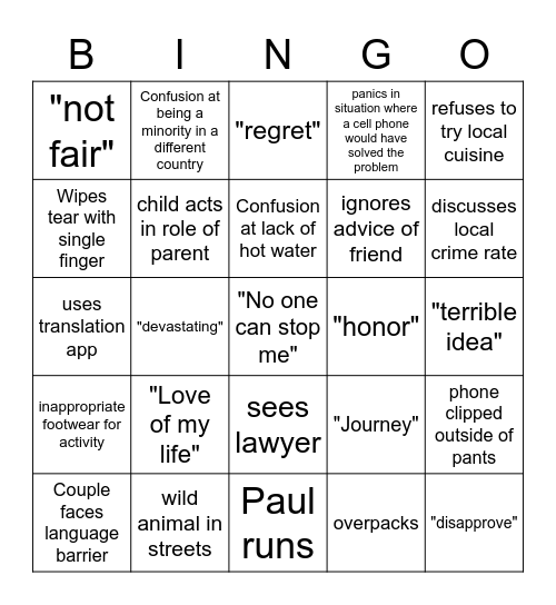 90 Day Fiancee Bingo Card