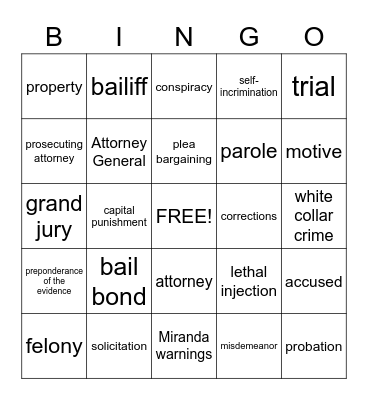 Criminal Justice Bingo Card