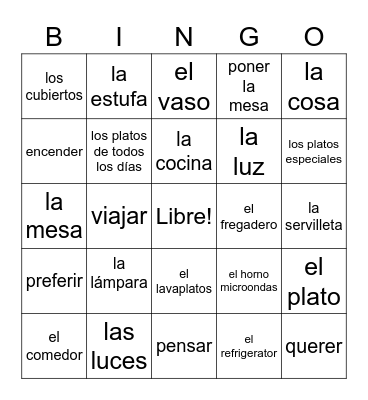 La Cocina 6A1 Bingo Card