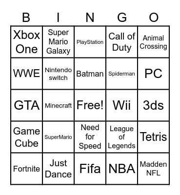 Video Games Bingo Card