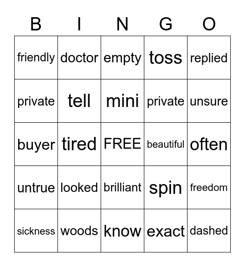 Amazing Fall Words !! Bingo Card