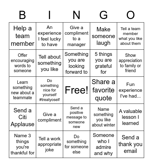 Attitude of Gratitude Bingo Card