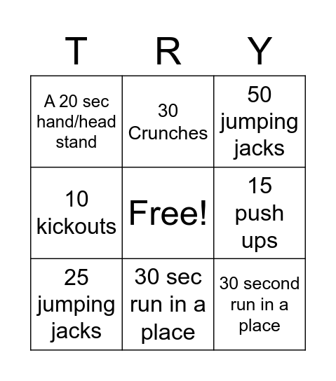 Try Two board Bingo Card
