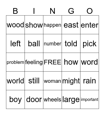 Kindergarten Word Reading Bingo Card