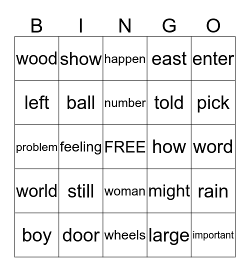 Kindergarten Word Reading Bingo Card
