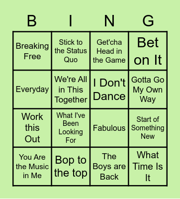High School Musical Bingo Card