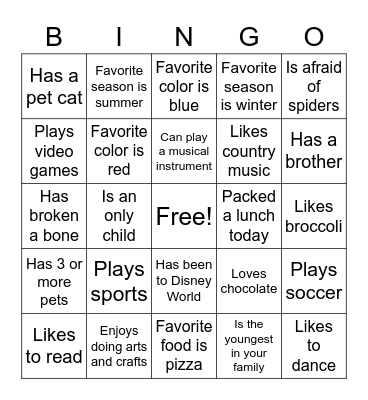 4th Grade Fantastico's Bingo Card
