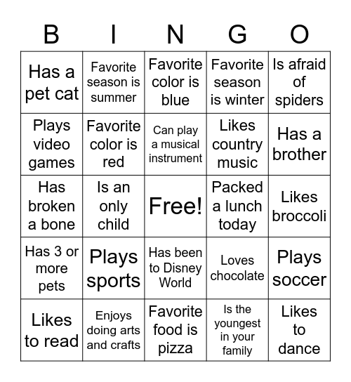 4th Grade Fantastico's Bingo Card