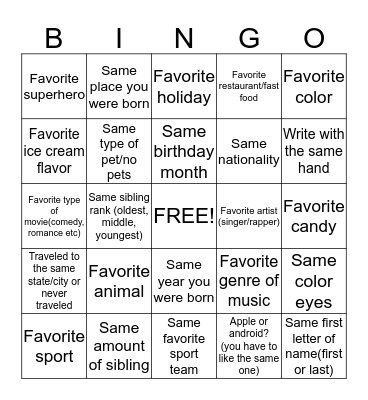 Get To Know You Bingo Card