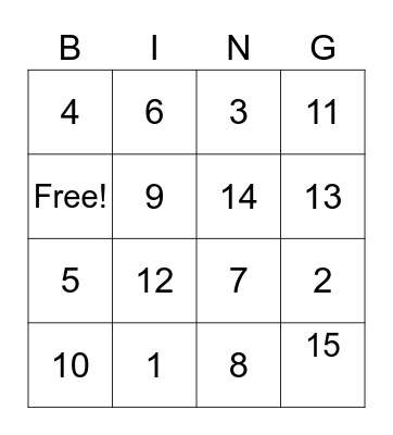 Number Bingo Card