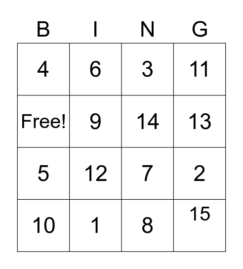 Number Bingo Card