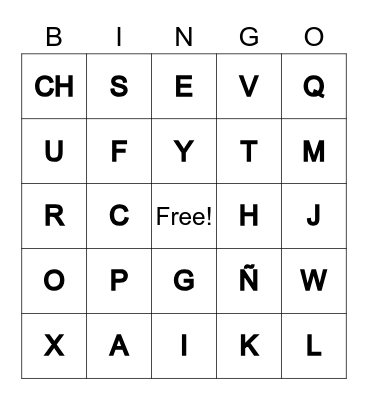 Spanish ABC's Bingo Card