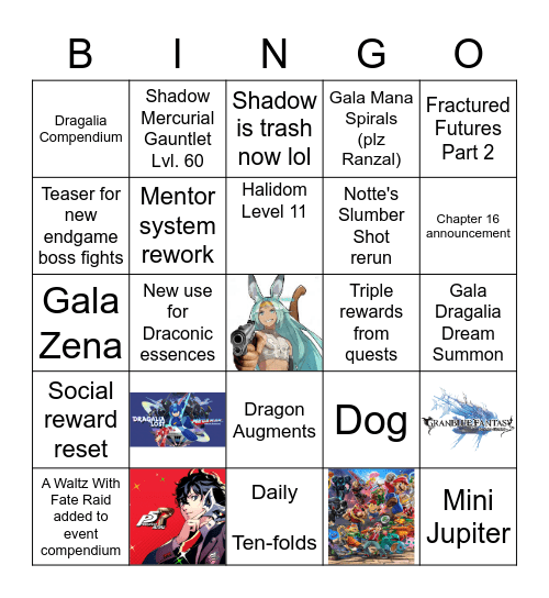 Dragalia Digest Sep 2020 Bingo Card