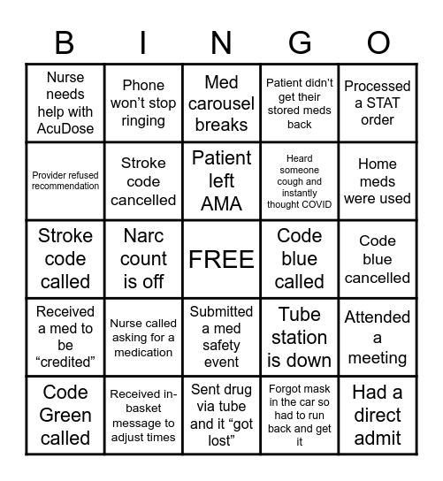 Pharmacy Week Bingo Card