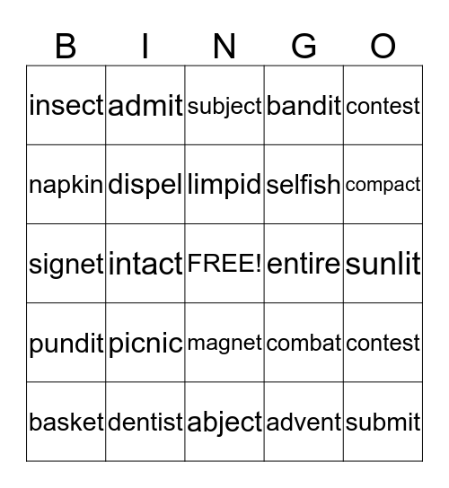 VC/CV Bingo Card