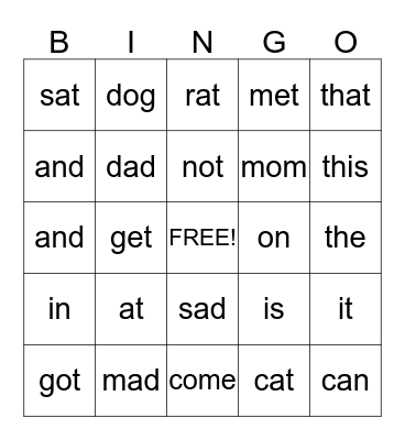Lesson1-2 BINGO! Bingo Card