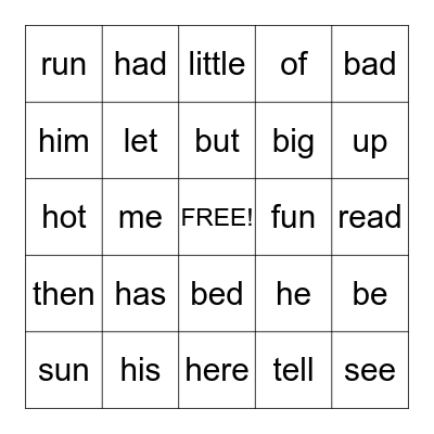 Lesson 5-6 BINGO!!! Bingo Card