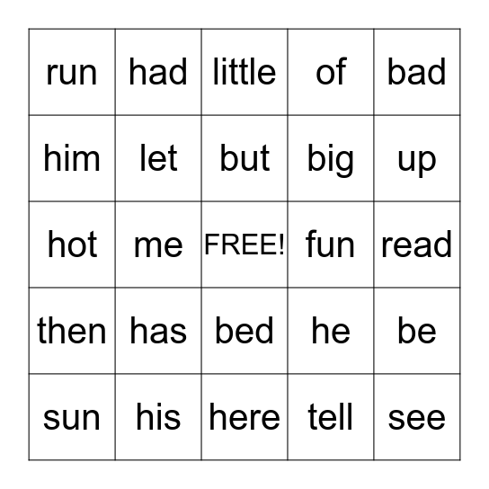 Lesson 5-6 BINGO!!! Bingo Card