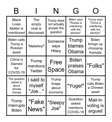 Political Debate Bingo Card