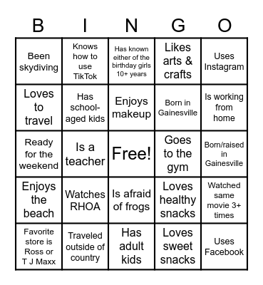 Ladies Night In Bingo Card