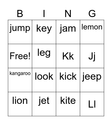 Sounds Great 1 Unit 4 Bingo Card