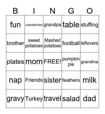 Thanksgiving Bingo Card