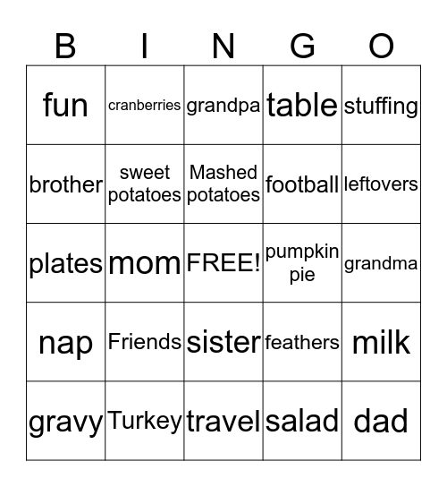 Thanksgiving Bingo Card