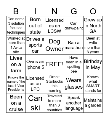 Getting to Know You BINGO Card