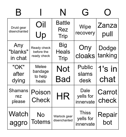 Bottle Kids Raid Edition #1 Bingo Card