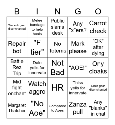 Bottle Kids Raid Edition #1 Bingo Card