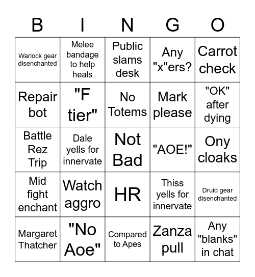 Bottle Kids Raid Edition #1 Bingo Card