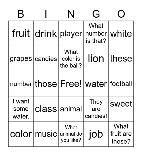 What class do you have today? Bingo Card