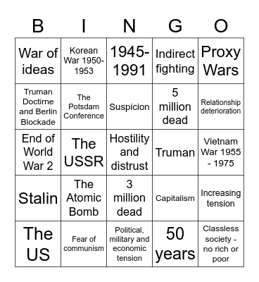 The Cold War Bingo Card