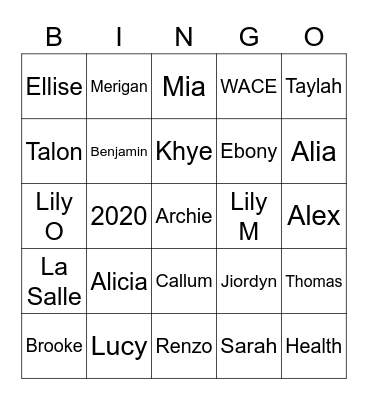 Health Studies Bingo Card