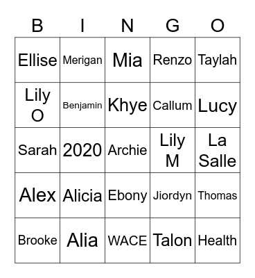 Health Studies Bingo Card