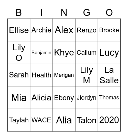 Health Studies Bingo Card