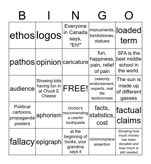 Persuasive Techniques  Bingo Card