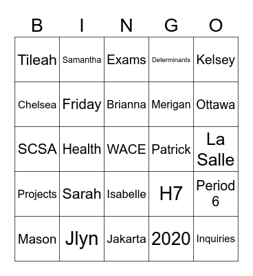 Health Studies Bingo Card