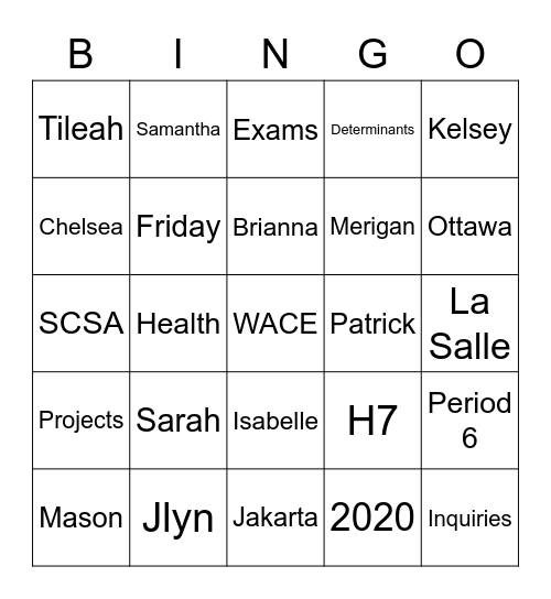 Health Studies Bingo Card