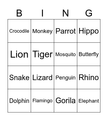 Animals! Bingo Card